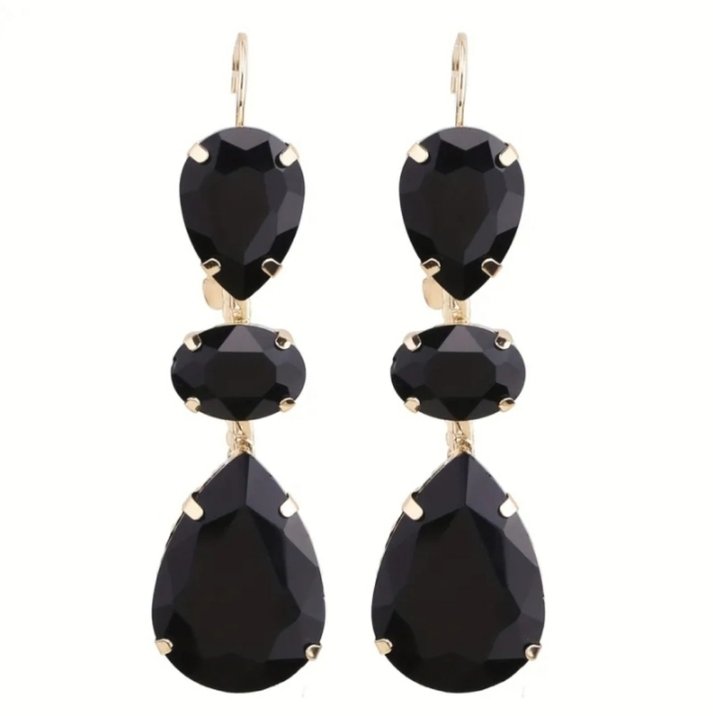 Gold Tone Black Drop Earrings